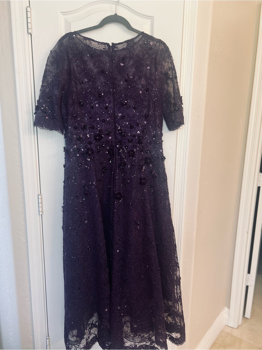 Embellished Lace Evening Dress in Deep Purple